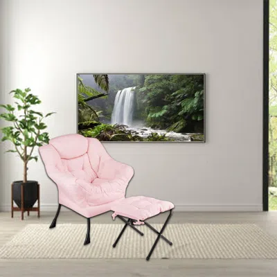 Hivvago Contemporary Accent Chair With Adjustable Footrest And Detachable Head Cushion In Pink