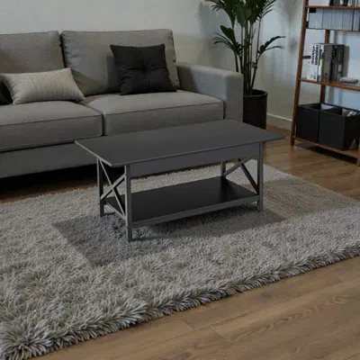 Hivvago Contemporary Coffee Table With X-design Frame And Lower Storage Platform In Black