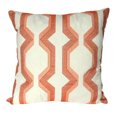 Hivvago Contemporary Cotton Pillow With Geometric Embroidery, Red And White