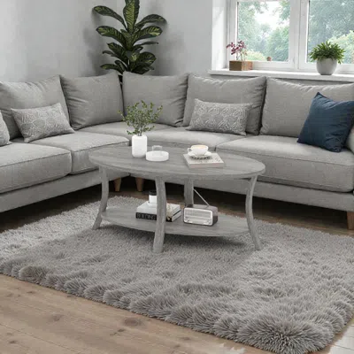 Hivvago Contemporary Oval Center Table With Dual Layers For Display And Storage In Gray