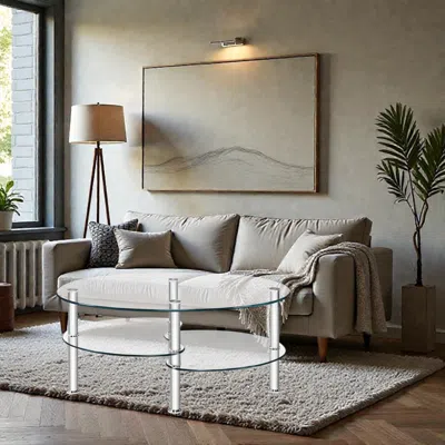 Hivvago Contemporary Oval Side Table With Glass Finish In Multi