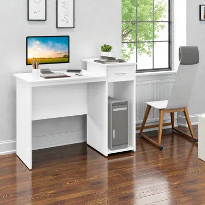 Hivvago Contemporary Pc Desk With Pull-out Drawer, Customizable Shelf, And Cable-friendly Design In White