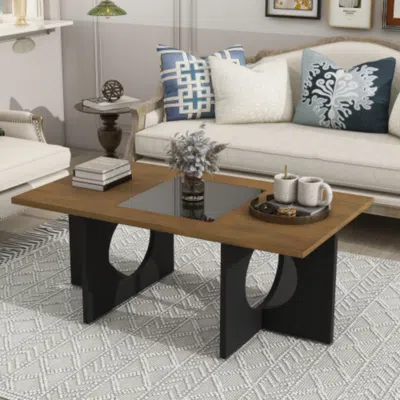 Hivvago Contemporary Rectangular Coffee Table With Clear Tempered Glass Top In Black