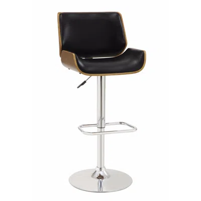 Hivvago Contemporary Small Back Adjustable Bar Height Stool, Black & Walnut
