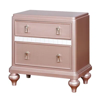 Hivvago Contemporary Solid Wood Night Stand With Mirror Trim, Pink