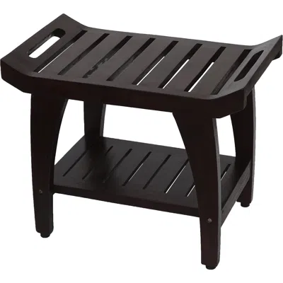 Hivvago Contemporary Teak Shower Bench With Shelf And Handles In Brown Finish