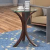 Hivvago Contemporary Wood Accent Table, Tempered Glass Top, Brown, Clear