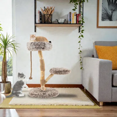 Hivvago Contemporary Wood Cat Tower With Elevated Perch And Jute-wrapped Scratch Posts In Brown