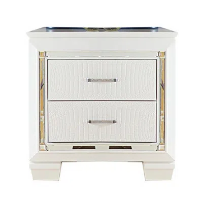 Hivvago Contemporary Wooden Nightstand With 2 Drawers And Led Lighting, White