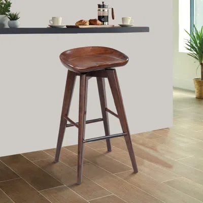 Hivvago Contoured Seat Wooden Frame Swivel Barstool With Angled Legs, Dark Brown