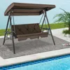 Hivvago Convertible 3-seat Patio Porch Swing Chair To Flat Bed With Adjustable Canopy-brown
