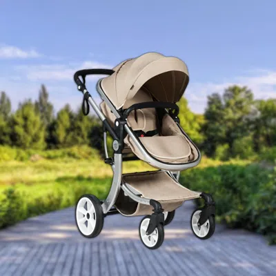 Hivvago Convertible Foldable Baby Stroller With High Landscape Design And Matching Diaper Bag In Brown