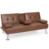 Hivvago Convertible Folding Leather Futon Sofa With Cup Holders And Armrests-brown