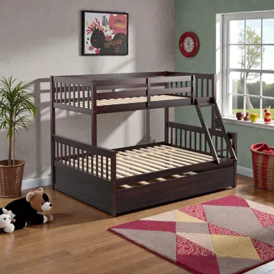 Hivvago Convertible Twin-over-full Bunk Bed With Slide-out Twin Trundle In Brown