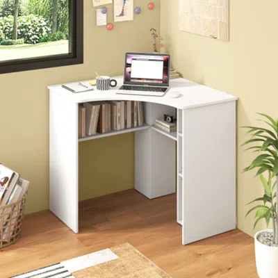 Hivvago Corner Computer Desk Triangle Home Office Desk With Adjustable Shelf And Arc-shaped Profile-white