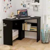 Hivvago Corner Computer Desk Triangle Writing Workstation With Storage Shelf-black