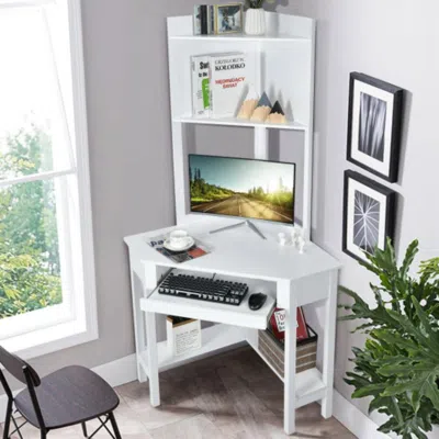 Hivvago Corner Computer Desk With Hutch And Storage Shelves-white