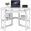 Hivvago Corner Computer Desk With Keyboard Tray Storage Shelves In White In White