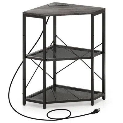 Hivvago Corner Printer Stand With Power Outlet 3-tier Storage Rack With Adjustable Shelf