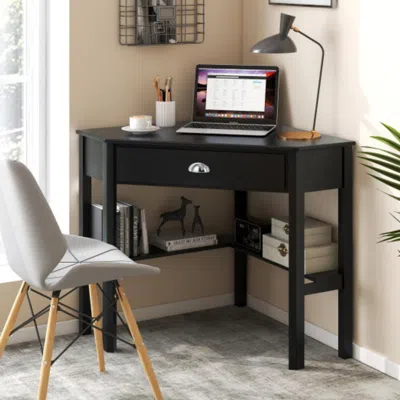 Hivvago Corner Wooden Piece Laptop Computer Desk-black