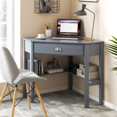 Hivvago Corner Wooden Piece Laptop Computer Desk-gray