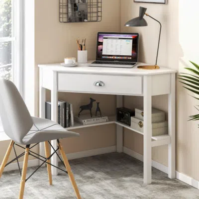 Hivvago Corner Wooden Piece Laptop Computer Desk-white