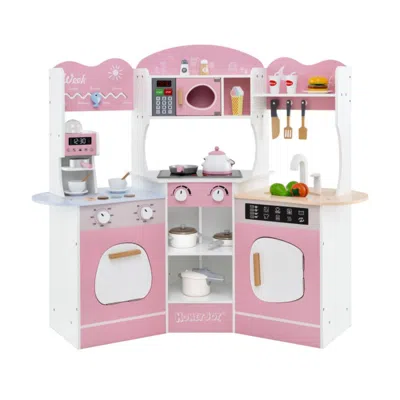 Hivvago Corner Wooden Play Kitchen With Coffee Machine And Slide For Kids