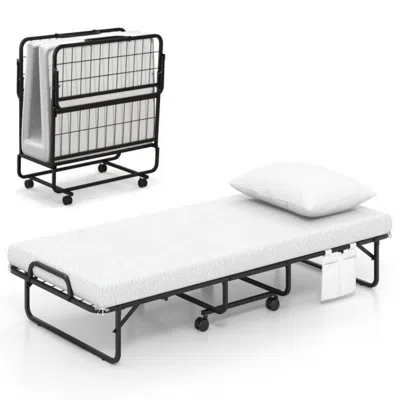 Hivvago Cot Size Folding Bed With Memory Foam Mattress And Pillow In White