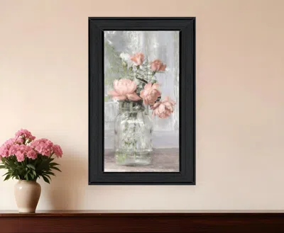 Hivvago Cottage Peach Roses Black Framed Print Wall Art