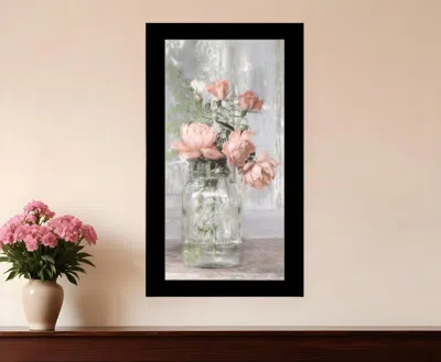 Hivvago Cottage Peach Roses Black Framed Print Wall Art
