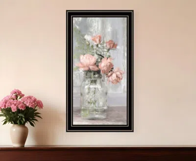 Hivvago Cottage Peach Roses Black Framed Print Wall Art
