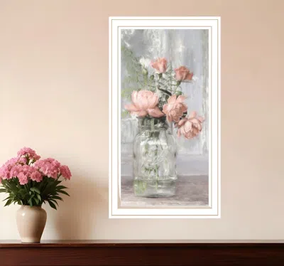 Hivvago Cottage Peach Roses White Framed Print Wall Art