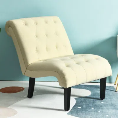 Hivvago Cotton Linen Fabric Armless Accent Chair With Adjustable Foot Pads-beige