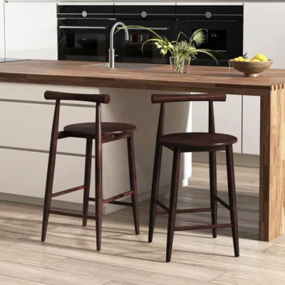 Hivvago Counter Height Bar Chair Set With Acacia Wood Frame And Supporting Legs-brown In Black