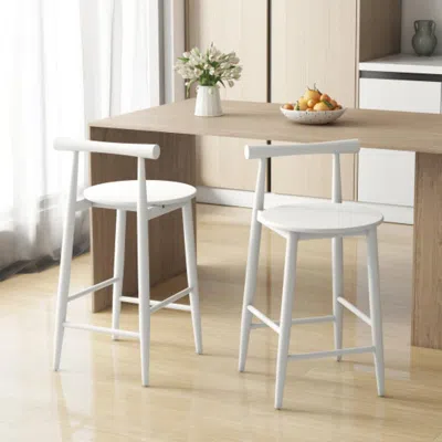 Hivvago Counter Height Bar Chair Set With Acacia Wood Frame And Supporting Legs-white