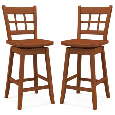 Hivvago Counter Height Barstools Set Of 2 With 6-grid Hollow Back And Seat-white In Brown