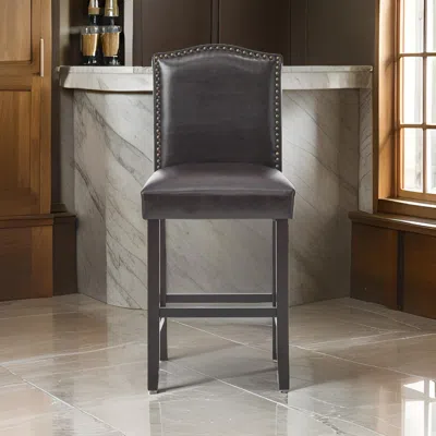 Hivvago Counter Height Chair Set Of 2, Nailhead Trim, Brown And Walnut Faux Leather