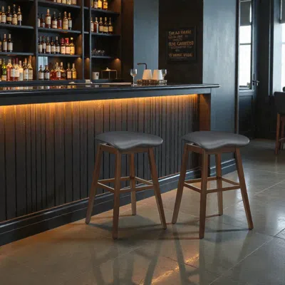 Hivvago Counter Height Swivel Stools With Cushioned Curved Seat And Built-in Footrest - Set Of 2 In Brown