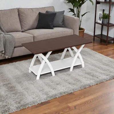 Hivvago Country-inspired 2-layer Coffee Table For Living Room Storage In Brown