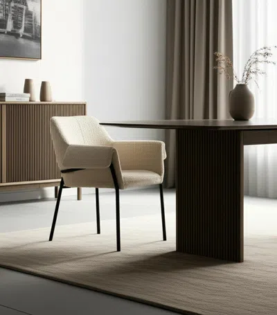Hivvago Cream And Black Boucle And Metal Dining Arm Chair In Neutral