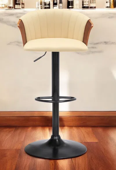 Hivvago Cream And Black Faux Leather With Metal Swivel Adjustable Height Bar Chair