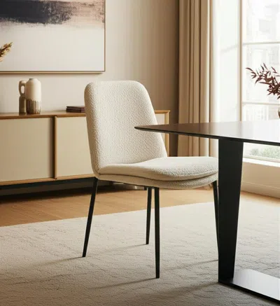 Hivvago Cream And Black Upholstered Boucle And Metal Dining Side Chair