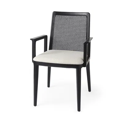 Hivvago Cream And Black Upholstered Fabric Dining Arm Chair In Gray