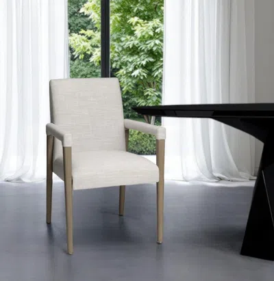 Hivvago Cream And Brown Upholstered Fabric King Louis Back Dining Arm Chair In White