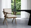 Hivvago Cream And Brown Upholstered Fabric Open Back Dining Arm Chair In Neutral