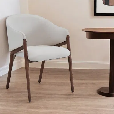 Hivvago Cream And Brown Upholstered Fabric Wing Back Dining Arm Chair In White
