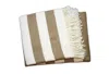 Hivvago Cream And Stone Slanted Stripe Fringed Throw Blanket In Brown