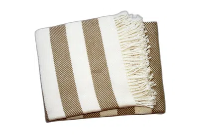 Hivvago Cream And Stone Slanted Stripe Fringed Throw Blanket In Brown
