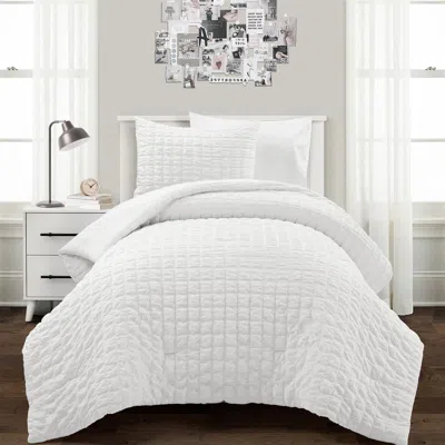 Hivvago Crinkled Texture Microfiber 3 Piece Comforter Set White