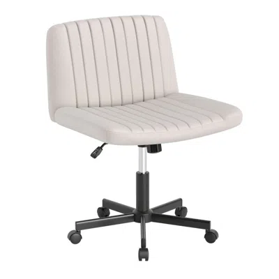 Hivvago Criss Cross Chair With Wheels Crossegged Swivel Desk Chair With Soft-padded Wide Seat In White
